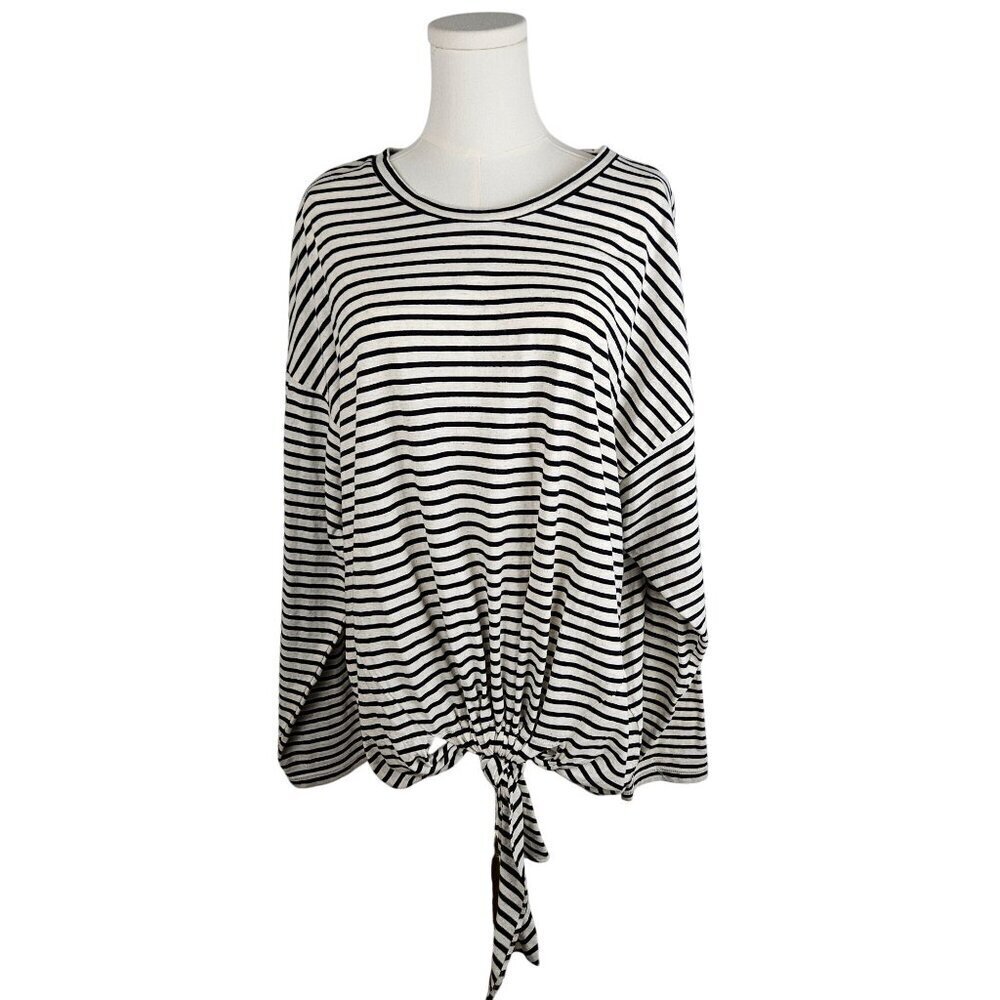 7 For All Mankind Stripe Navy White Long Sleeve Tie Hem Top Large‎ Nautical